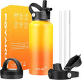 Water Bottle Insulated 32oz 40oz 64oz 128oz Straw Lid Spout Lid & 3 Lids by POYAKU