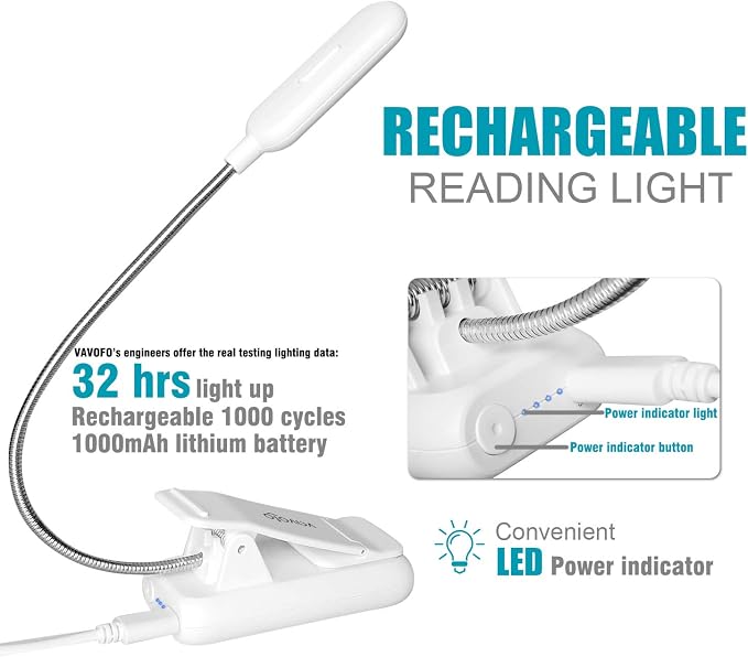 VAVOFO Book Light, Rechargeable Clip On Reading Light 7 LEDs - Image 3