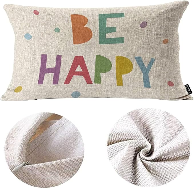 EKOBLA Be Happy Home Decorative Rectangle Pillow Cases Colorful Dots Cheerful - Image 6