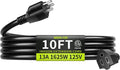 16/3 Black Extension Cord 10 FT, Indoor Extension Cord by Seeklyze