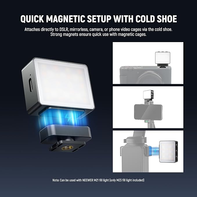 NEEWER Basics Magnetic RGB Camera Auxiliary Light, 1.5W Plastic Small Cold Shoe - Image 5