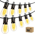 Outdoor Patio String Lights 50ft: S14 LED Shatterproof Bulbs 3 Modes Button by Vozuji