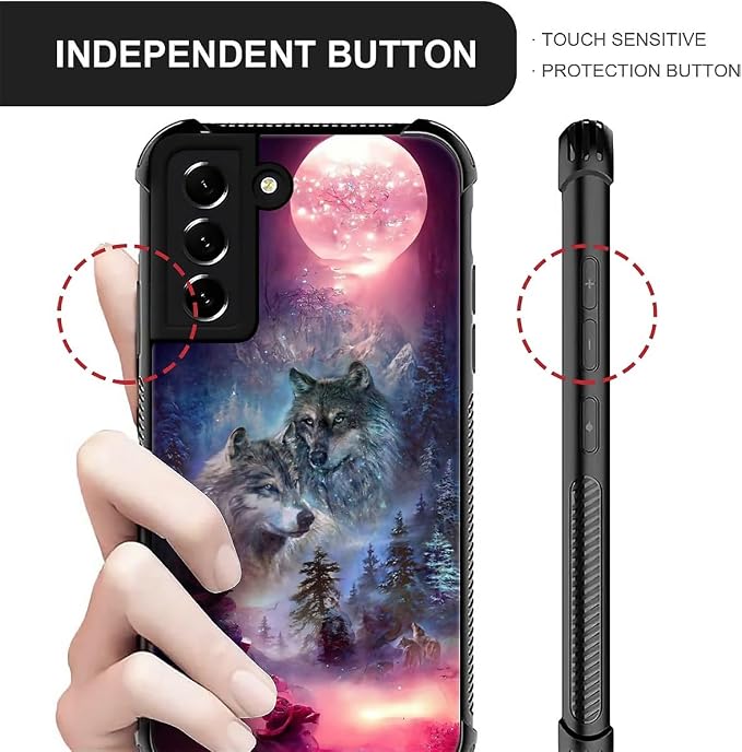 for Samsung Galaxy S22 Case, Star Two Wolfs Howling Pattern Graphic Design Girl - Image 4