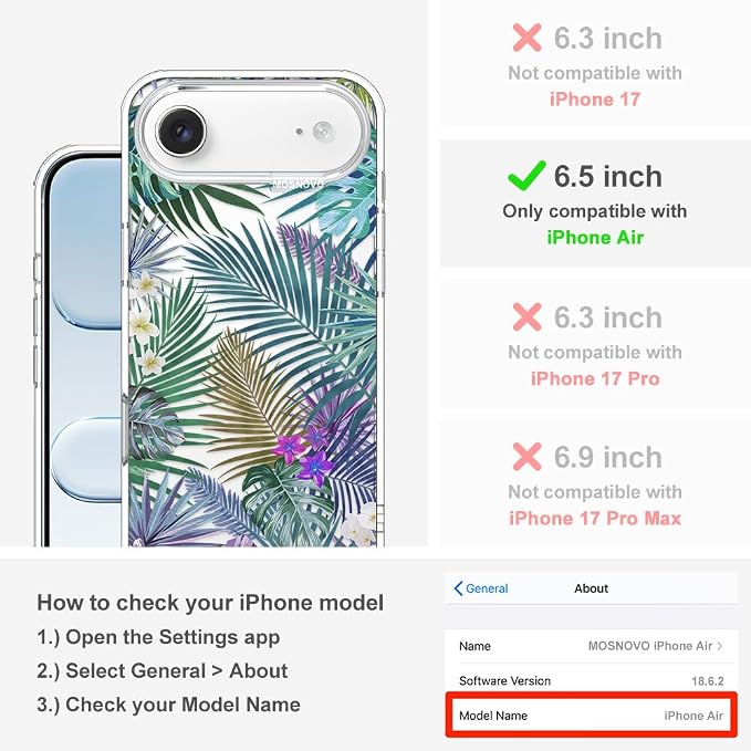 MOSNOVO for iPhone Air Case | Military Grade 6.6ft Drop Tested | Camera Control - Image 2