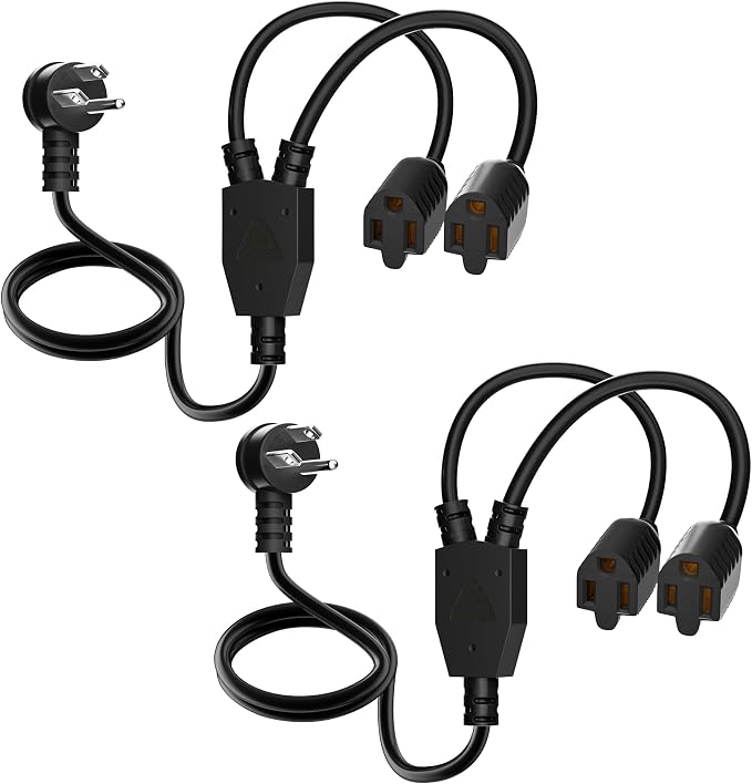 Elecan 3-Prong Y Splitter Power Extension Cord 2 Ft/2 Pack, 45-Degree Angled by Elecan