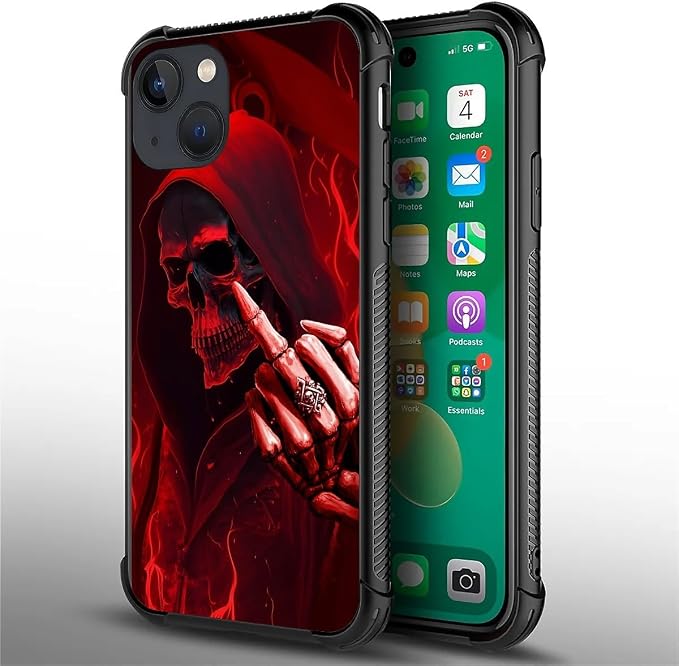 for iPhone 14 Plus Case, Gestures Funny Skull Pattern Graphic Design Girl Boy - Image 3