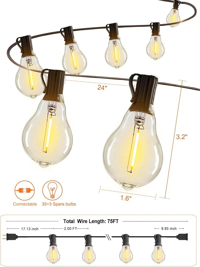 DAMAING Outdoor string lights 75FT Waterproof patio string lights - Image 7