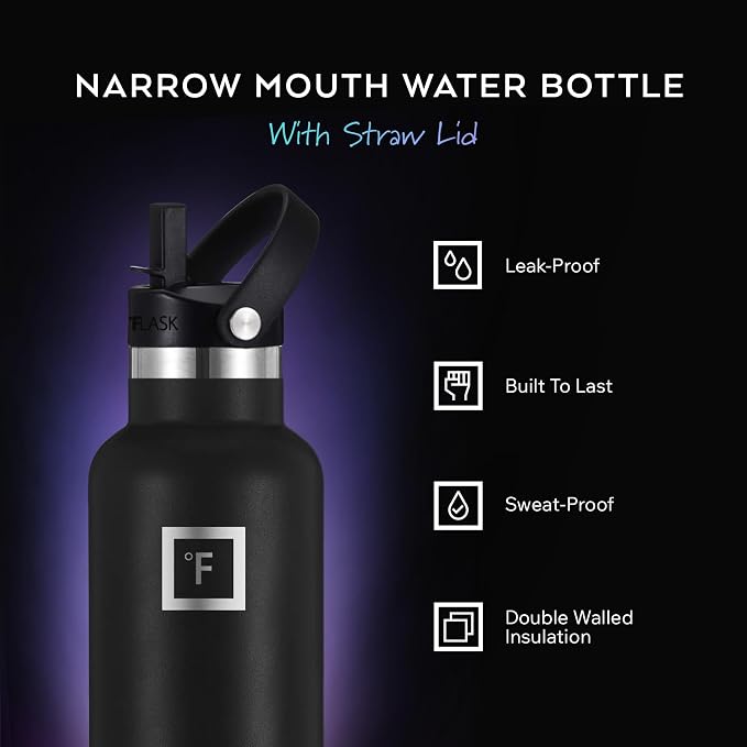IRON °FLASK Camping & Hiking Hydration Flask - 32 oz Black Marquina - Image 2