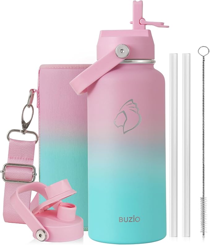 BUZIO 32 oz Water Bottle Insulated, Leakproof Stainless Steel Flask, Wide Mouth by BUZIO