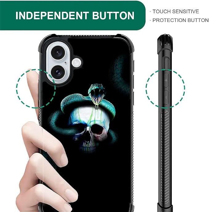 for iPhone 16 Case, Skeleton Winding Snake Pattern Graphic Design Girl Boy Soft - Image 6
