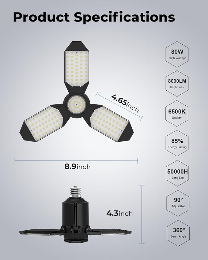 toberich LED Garage Light Bulb, 8000LM Shop Lights - Image 6