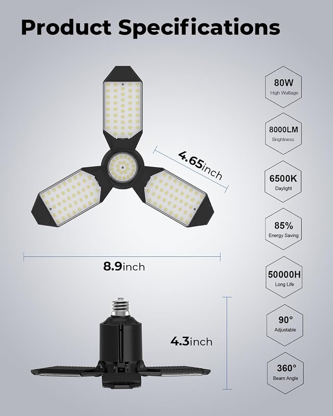 toberich LED Garage Light Bulbs 6 Pack, 8000LM Shop Lights - Image 6