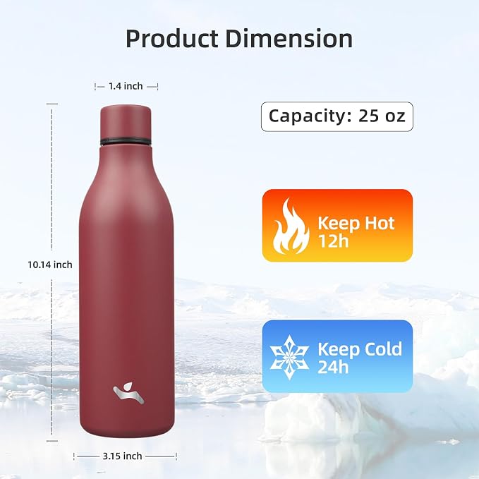 Insulated Water Bottle with Strap, 25 oz Double Wall Stainless Steel Vacuum - Image 2