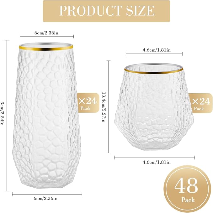 48 Pack Plastic Wine Glasses – 24 x 9oz Stemless Champagne Flutes & 24 x 12oz - Image 6
