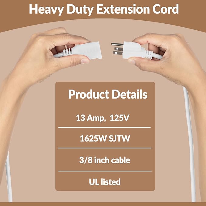 Heavy Duty Extension Cord/Wire Power Cable, Indoor 16/3, Single Outlet - Image 5
