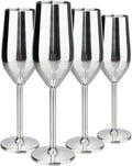 TJ Unbreakable 8 Oz Stainless Steel Champagne Flutes- Silver Champagne Glasses by TJ