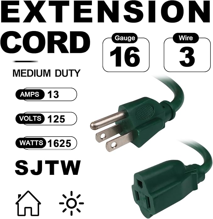 EP 75FT Green Outdoor Extension Cord, 16/3 SJTW Heavy Duty Waterproof, 3 Prong - Image 2