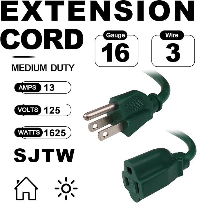 EP 2 Pack 6FT Green Outdoor Extension Cord, 16/3 SJTW Heavy Duty Waterproof - Image 2