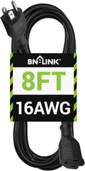 BN-LINK 8 ft Indoor/Outdoor Extension Cord 16/3 SJTW, Water & Weather Resistant by BN-LINK