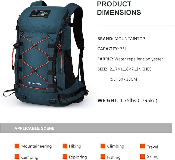 MOUNTAINTOP Hiking Backpack 35L Travel Backpack Lightweight Daypack - Image 2