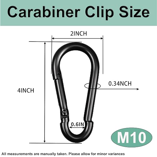 Black Carabiner, Heavy Duty Galvanized Steel Spring Snap Hook Carabiner Clips - Image 2