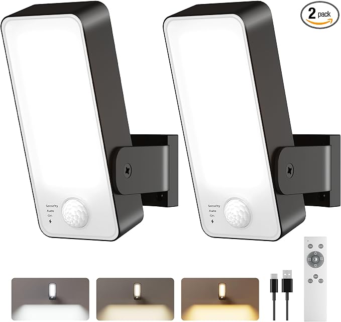 2 Pack Motion Sensor Outdoor Lights, 10000mAh Rechargeable Battery Operated by WelcometoPopoIron