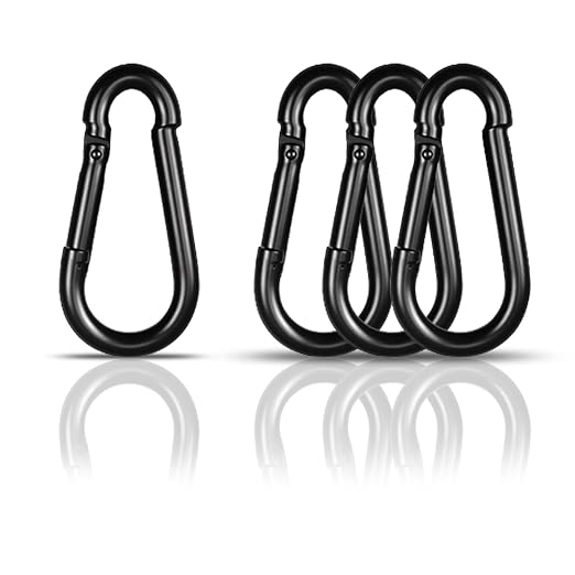 Black Carabiner, Heavy Duty Galvanized Steel Spring Snap Hook Carabiner Clips by High-PQ