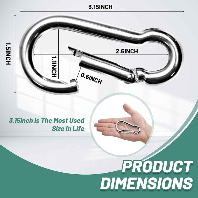 Pixel Panda 3.1&4 Inch Heavy Duty Carabiner Clips Load 1000lbs, 2&4&8Pack Large - Image 2