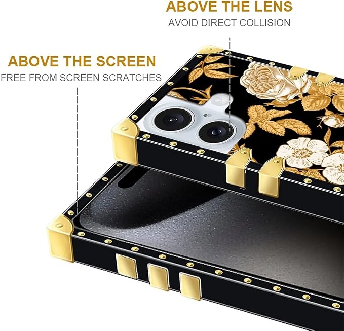 Compatible with iPhone 16 Plus Case, Blooming Rose Golden Flower Luxury Golden - Image 6