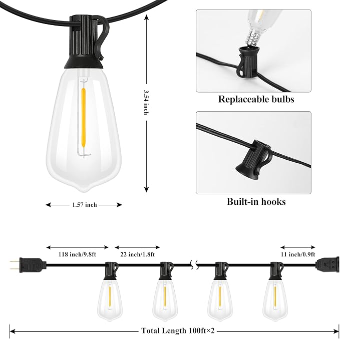 Brightever Outdoor String Lights 200FT Waterproof, Patio String Lights - Image 3