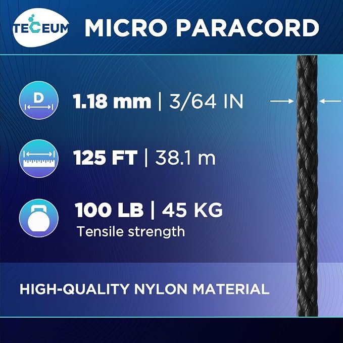 TECEUM Micro Paracord – 1.18 mm X 125 ft – Micro Utility Cord – Thin Braided - Image 2