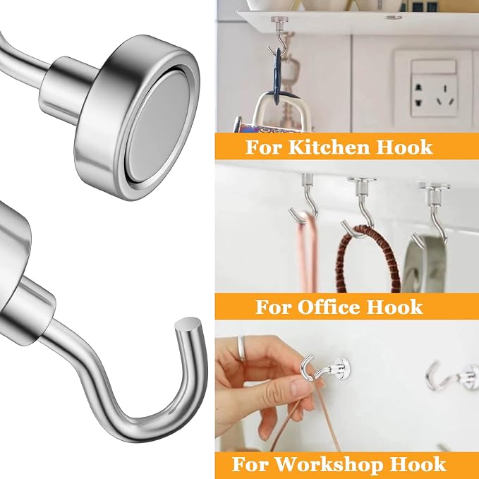 MIN CI Magnetic Hooks Heavy Duty, 35lb+ Strong Magnetic Wall Hooks - Image 3