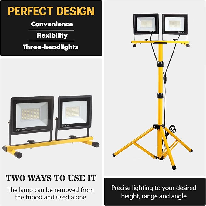 22000 Lumen Work Lights with Stand, 2 Adjustable Head LED Work Light, with - Image 5