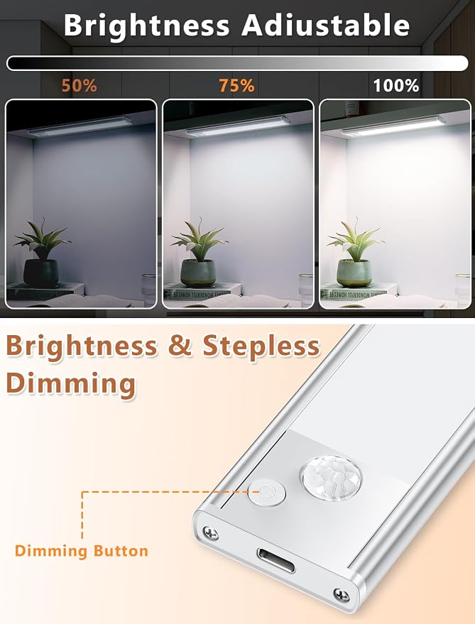 Under Cabinet Motion Sensor Lighting: 8 Inch Dimmable Rechargeable Lights Indoor - Image 2