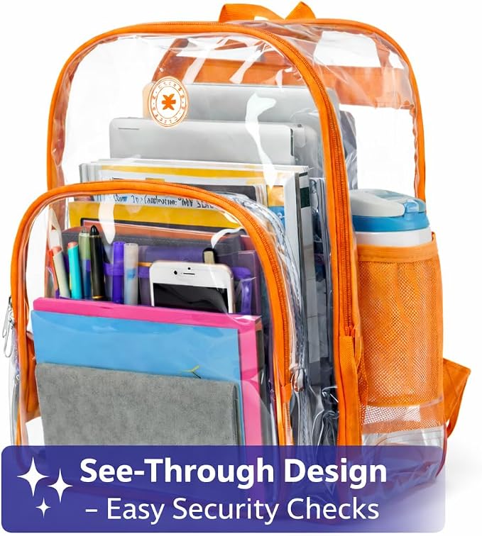 K-Cliffs Large Transparent Backpack Clear Heavy Duty School Bag Durable Student - Image 2