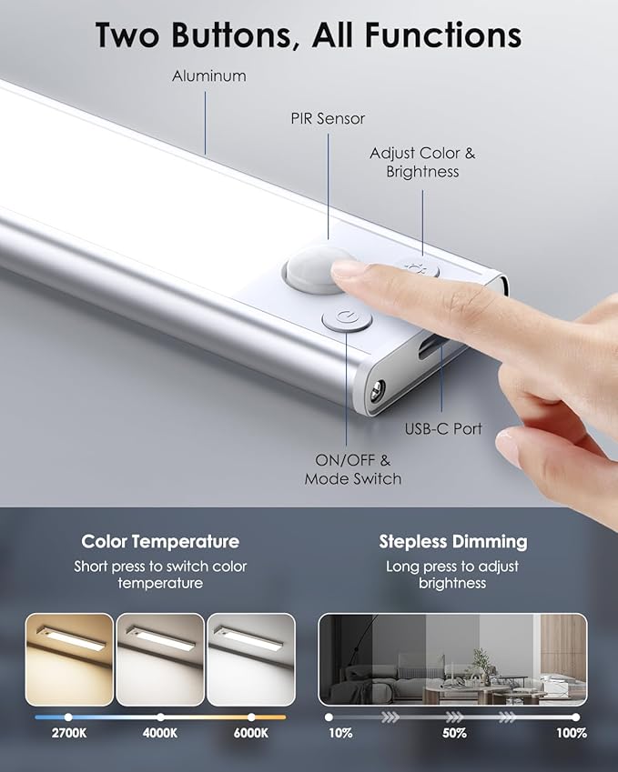 VerRon 5 Pack Under Cabinet Lighting Wireless, Battery Operated Motion Sensor - Image 5