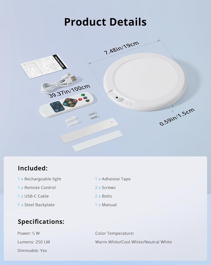 Combuh Battery Operated Shower Light Waterproof Inside, Rechargeable Motion - Image 9
