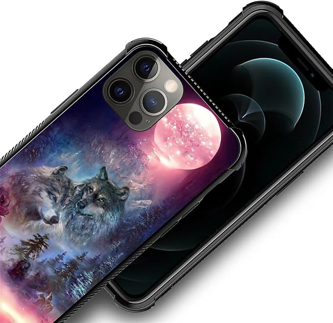 for iPhone 11 Pro Case, Star Two Wolfs Howling Pattern Graphic Design Girl Boy - Image 3