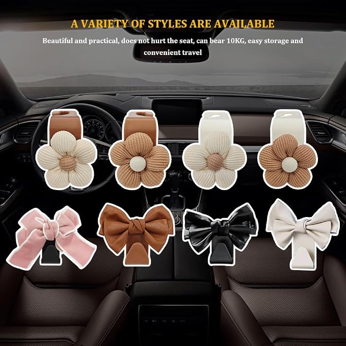 4PCS Car Hooks for Purses and Bags, Cute Bow Car Seat Headrest Hook, Car - Image 7