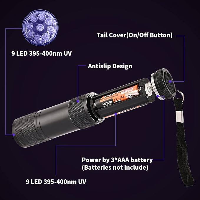 10 Pcs UV Black Light Flashlights Bulk, 9 Led 395-400nm Mini Blacklight - Image 4