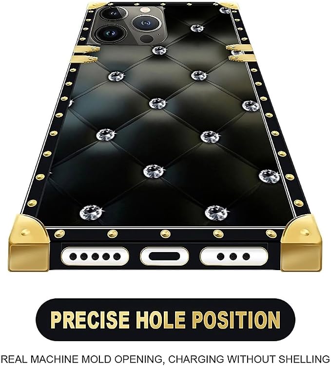 Compatible with iPhone 16 Pro Max Case, Shiny Black Sofa Crystal Luxury Golden - Image 5