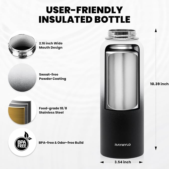 RAYMYLO Insulated Water Bottle 40 oz, Triple Wall Vacuum Stainless Steel - Image 5
