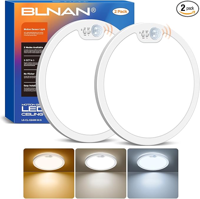 BLNAN 2Pack Motion Sensor LED Ceiling Light, 12 Inch Wired Flush Mount Ceiling by BLNAN