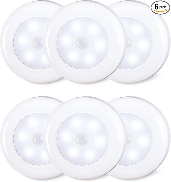 STAR-SPANGLED 6 Pack 2.8” Motion Sensor Lights Indoor AAA Battery Operated by STAR-SPANGLED
