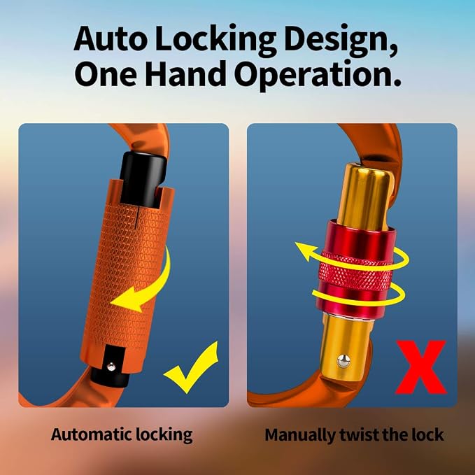 FVW Auto Locking Rock Climbing Carabiner Clips, Professional 25KN Heavy Duty - Image 3