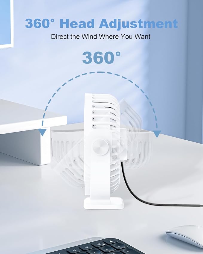TriPole Desk Fan USB Powered Mini Portable Fan, 3 Speeds Adjustable Strong - Image 5