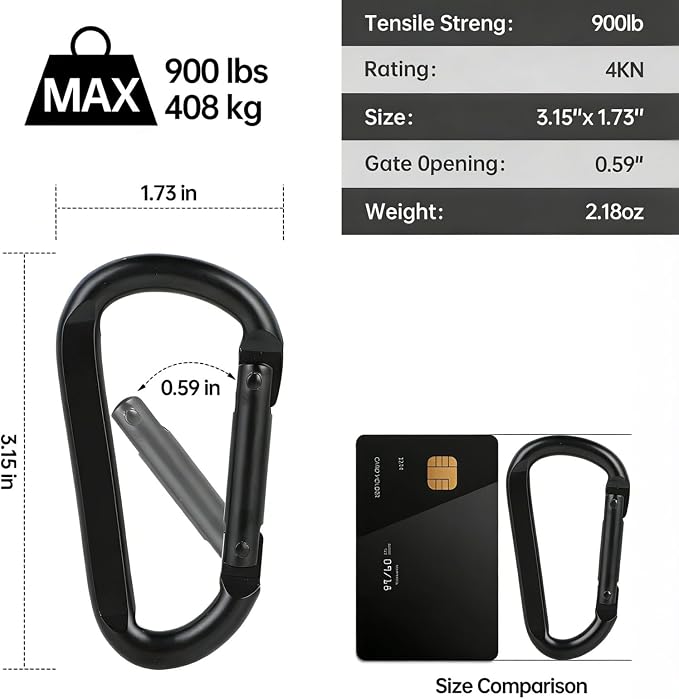 DELSWIN Heavy Duty Carabiner Clip 900lbs, 3 Inch Steel Carabiners - Image 4