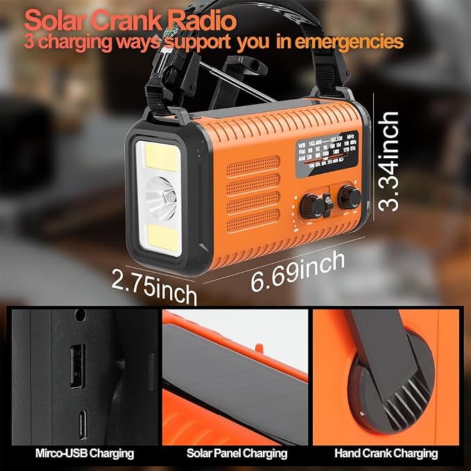 20000mAh Weather Radio NOAA/AM/FM, Emergency Radio Hand Crank Solar Flashlight - Image 3