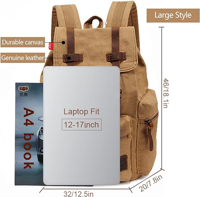 AUGUR High Capacity Canvas Vintage Backpack - Image 2