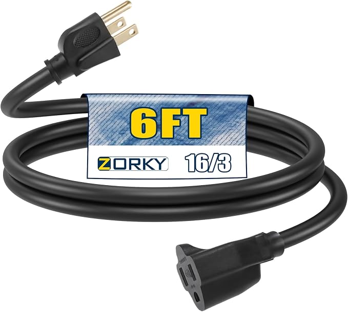 6ft Outdoor Extension Cord for Christmas Decorations- 16/3 Heavy Duty SJTW by Zorky